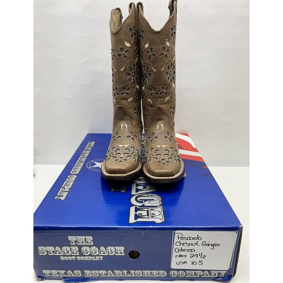 Odessa Sergal Woman's Cowboy Boots Pescaob Chestnut Ginger Size 10.5 - Picture 4 of 16